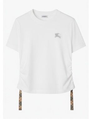 Burberry White Festival Tee with Signature Check Tab Detail